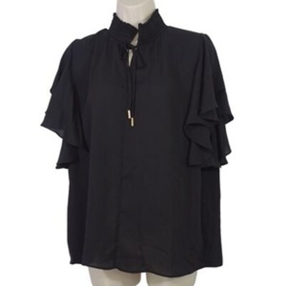 Tahari Tops - Tahari Black Mock Neck Ruffle Sleeve Blouse